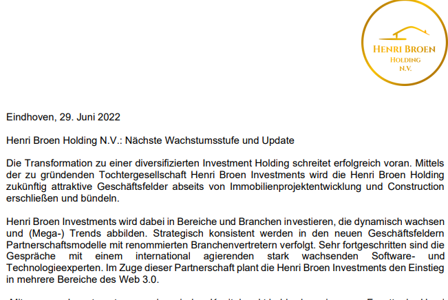 NEXT GROWTH STAGE AND UPDATE